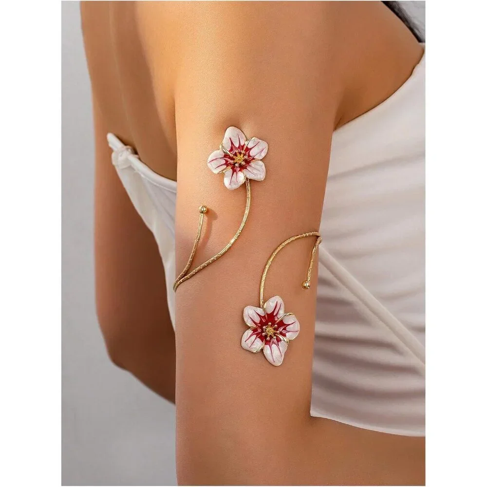 Women's 18K Gold Arm Cuff Bracelets Floral Layered Beach Jewelry
